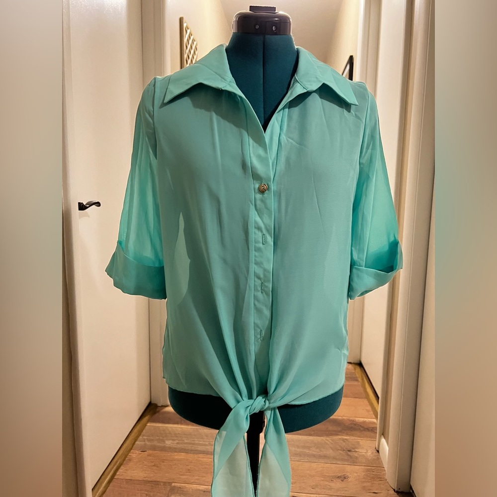 Sheer Teal Top - Picture 2 of 4